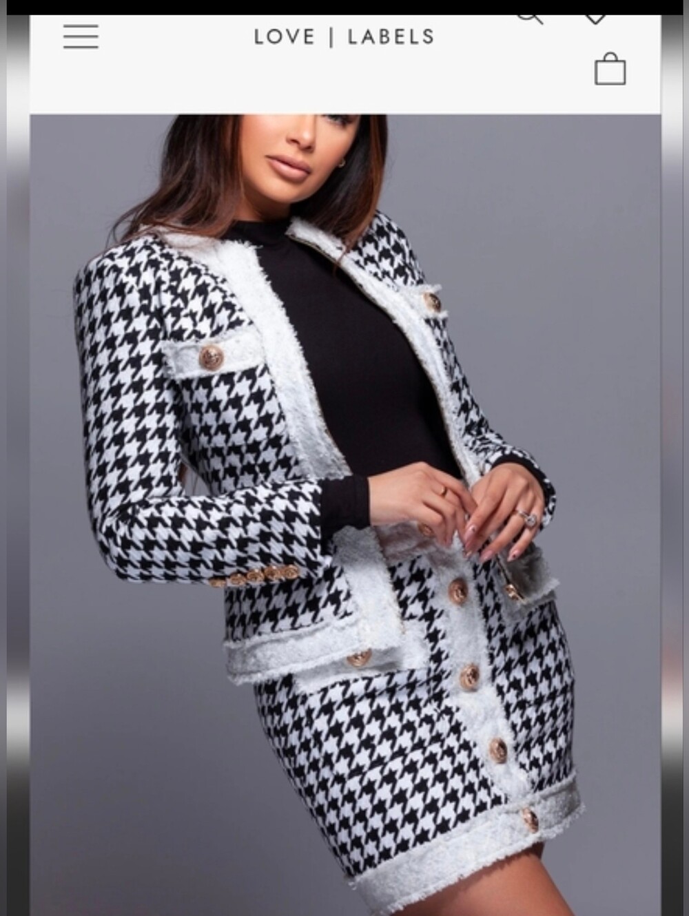 Chic LOVE LABELS Houndstooth knitted Blazer and Skirt Set